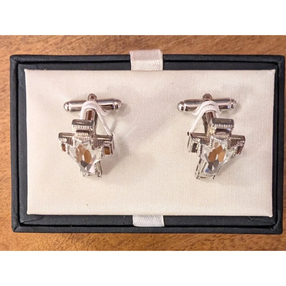 Steve Harvey Cross Design Cufflinks Silver Beveled Mirror French Cuffs New